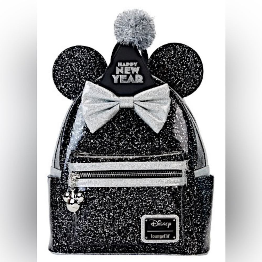 Disney Loungefly Minnie Mouse New Year Mini Backpack w/Removable Party Hat
